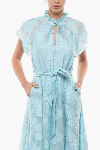 Devore Motif KAROOKH Maxi Dress with Belt at the Waist