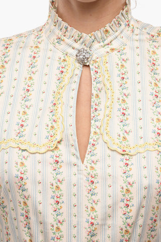 Vestito DIVINE In Motivo Floreale con Cintura e Bottone Gioiello