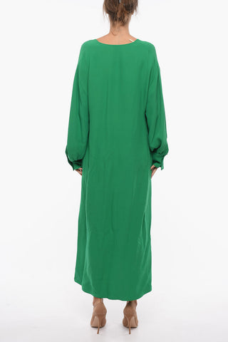 Vestito Maxi In Seta A Maniche Lunghe Con Spacco Laterale