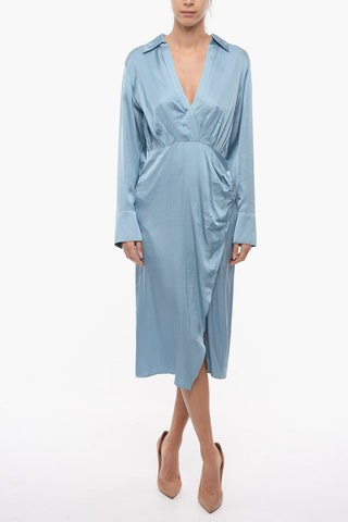 Vestito SAREEN in Raso con Scollo a V e Spacco Frontale