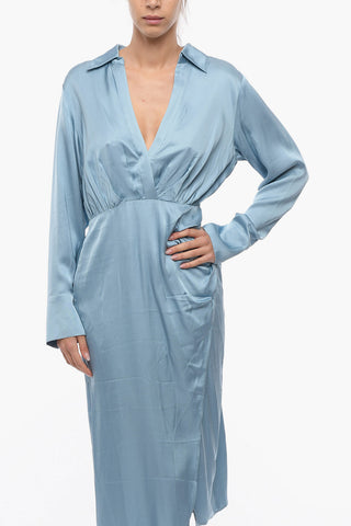 Vestito SAREEN in Raso con Scollo a V e Spacco Frontale