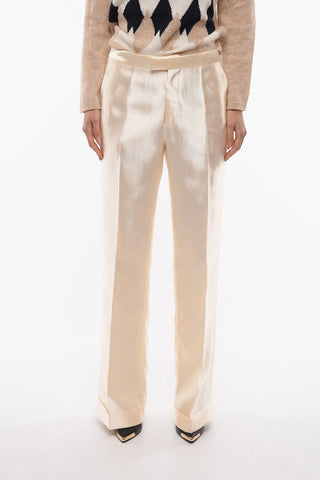 Cuffed Satin Wide Leg Pants