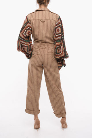 Knitted Sleeves Pinstriped Jumpsuit