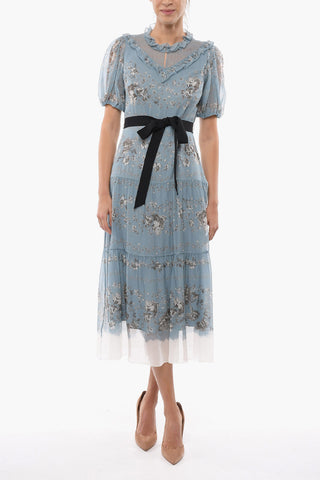 Floral Patterned Silk Voile PEARLINE Dress with Ruffle Details