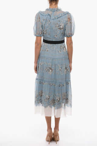 Floral Patterned Silk Voile PEARLINE Dress with Ruffle Details