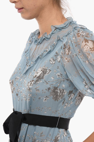 Floral Patterned Silk Voile PEARLINE Dress with Ruffle Details