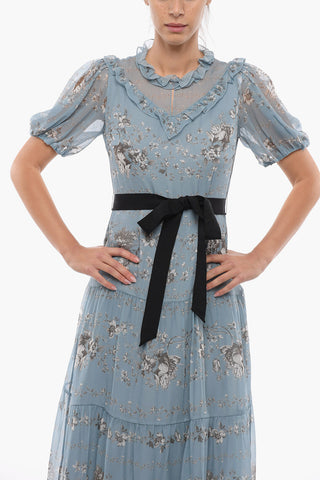 Vestito PEARLINE in Voile di Seta a Fantasia Floreale con Dettagli Volant