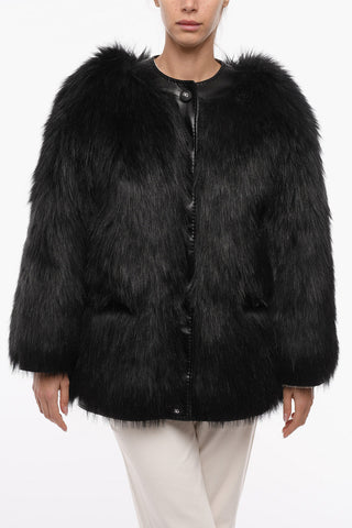 Faux-furred Jacket with Leopard-printed Lining