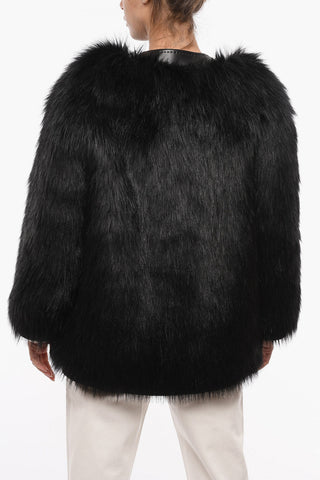 Faux-furred Jacket with Leopard-printed Lining
