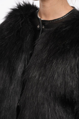 Faux-furred Jacket with Leopard-printed Lining