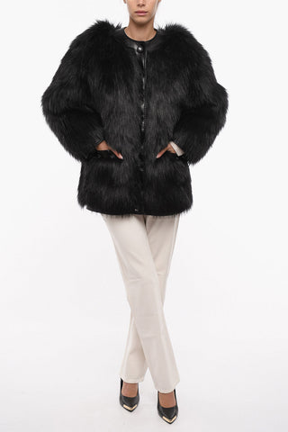 Faux-furred Jacket with Leopard-printed Lining