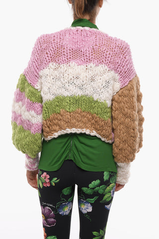Cardigan Aran Crop con Maniche Blusanti