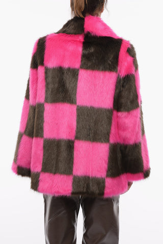 Check Patterned NANI Eco-fur Coat