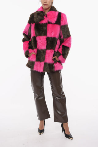 Check Patterned NANI Eco-fur Coat