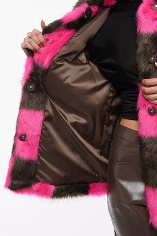 Check Patterned NANI Eco-fur Coat