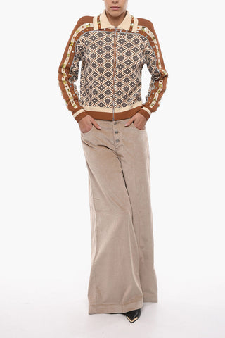 Stretchy woven BENO Zip-up Sweatshirt with Rhinestones Details