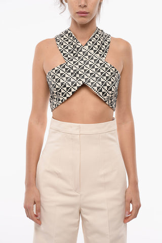 Basket-weaved Leather RENE Cropped Top