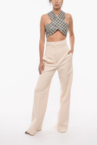 Basket-weaved Leather RENE Cropped Top