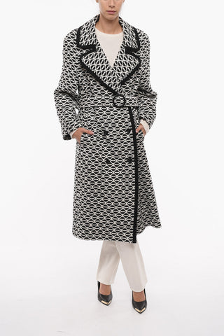 Embroidered Double Breasted Wool Blend Coat