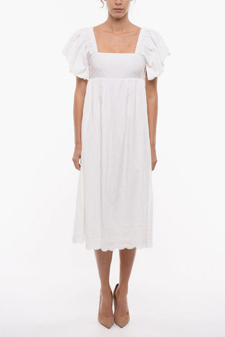 Loose Sleeve Cotton DORIS Dress with Openwork Pattern Details