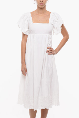 Loose Sleeve Cotton DORIS Dress with Openwork Pattern Details