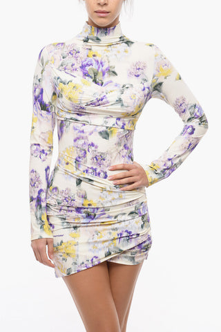 Long Sleeved dress With Floral Print And Draping