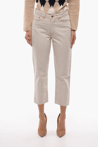Jeans MARIANNE In Twill di Cotone con Bottone Logato 18cm