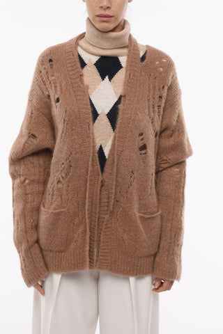 UNISEX 1 Button Distressed Mohair Blend Cardigan