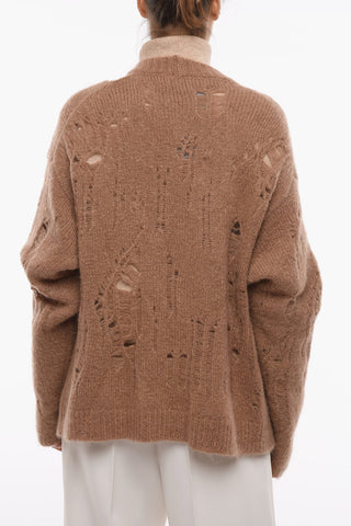 UNISEX 1 Button Distressed Mohair Blend Cardigan