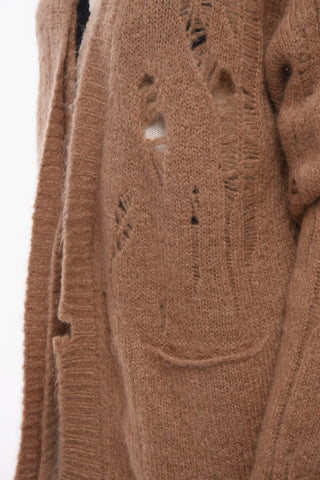 UNISEX 1 Button Distressed Mohair Blend Cardigan