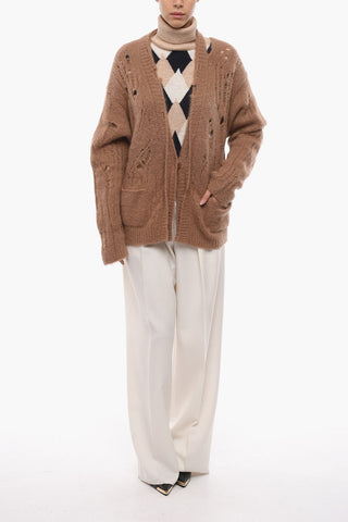 UNISEX 1 Button Distressed Mohair Blend Cardigan