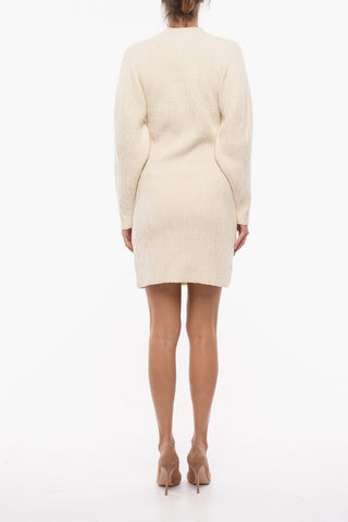 Ribbed Bodycon Dress with Balloon Sleeves