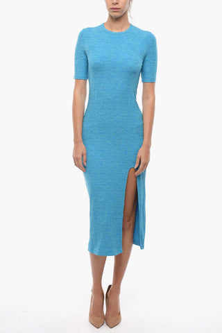 Maxi Fitted Dress HILDE With Short Sleeve And Front Slit