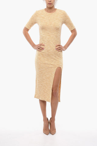 Maxi Enges Kleid HILDE Mit Kurzem Ärmel Und Vorderschlitz