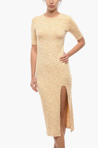 Maxi Enges Kleid HILDE Mit Kurzem Ärmel Und Vorderschlitz