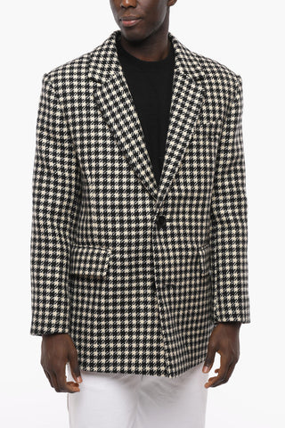 Wool Tweed Coat with Pied-de-poule Pattern