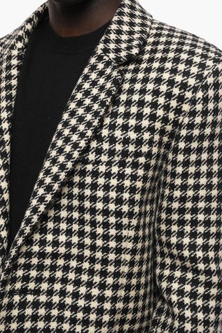 Wool Tweed Coat with Pied-de-poule Pattern