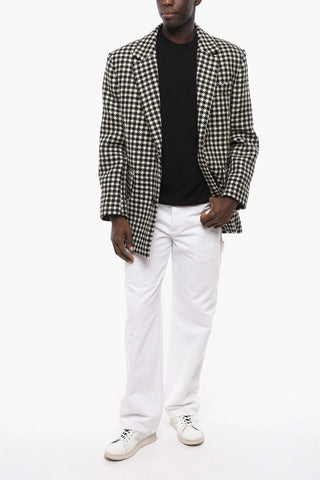 Wool Tweed Coat with Pied-de-poule Pattern