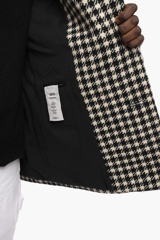 Wool Tweed Coat with Pied-de-poule Pattern