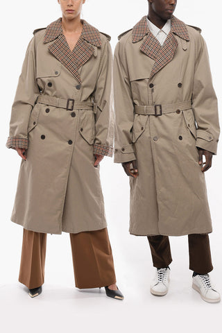 UNISEX Cotton Reversible Trench with Pied-de-poule Internal Wool