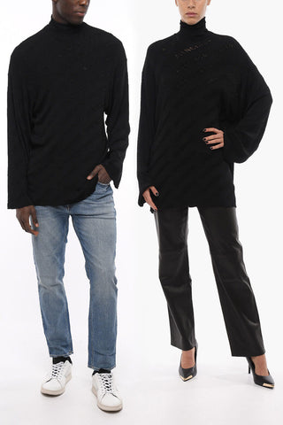 Maglia Oversized a Collo Alto con Fantasia Logo
