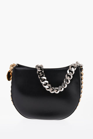 Faux Leather Shoulder Bag with Two-Tone Metal Chain