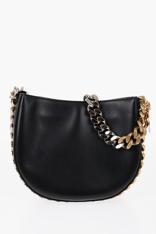 Faux Leather Shoulder Bag with Two-Tone Metal Chain