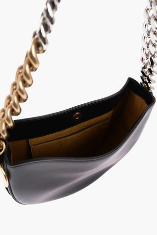 Faux Leather Shoulder Bag with Two-Tone Metal Chain
