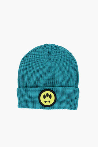 Beanie in Tinta Unita con Patch Logo a Contrasto