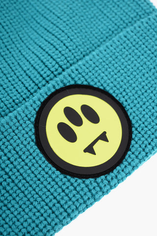 Beanie in Tinta Unita con Patch Logo a Contrasto