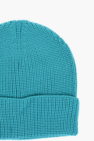 Beanie in Tinta Unita con Patch Logo a Contrasto