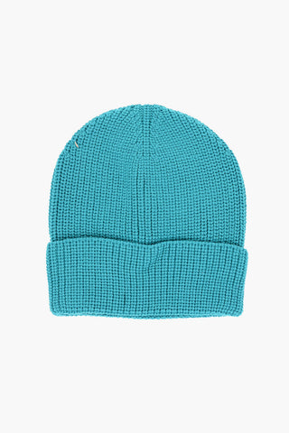 Beanie in Tinta Unita con Patch Logo a Contrasto