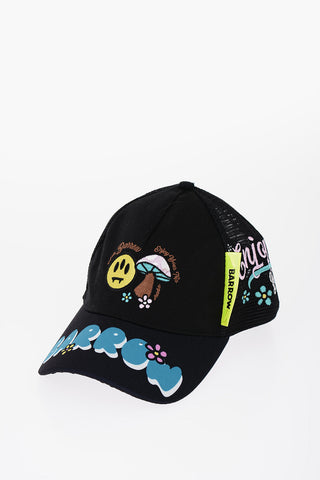 Cappello Baseball in Cotone e Mesh con Logo Stampato e Patches