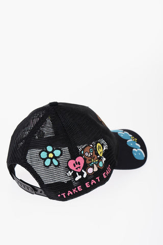Cappello Baseball in Cotone e Mesh con Logo Stampato e Patches